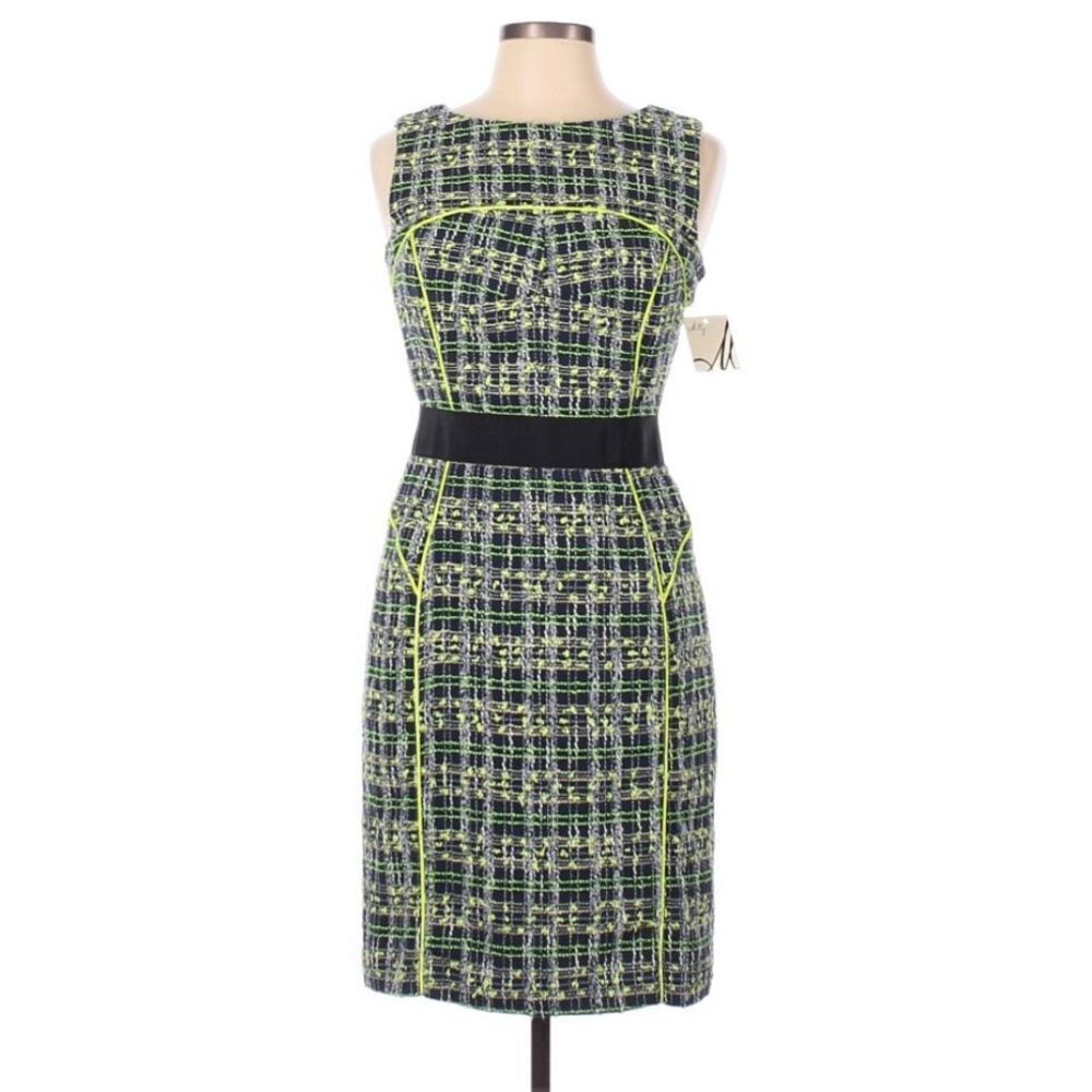 BNWT MILLY Navy Plaid Neon Sheath Dress